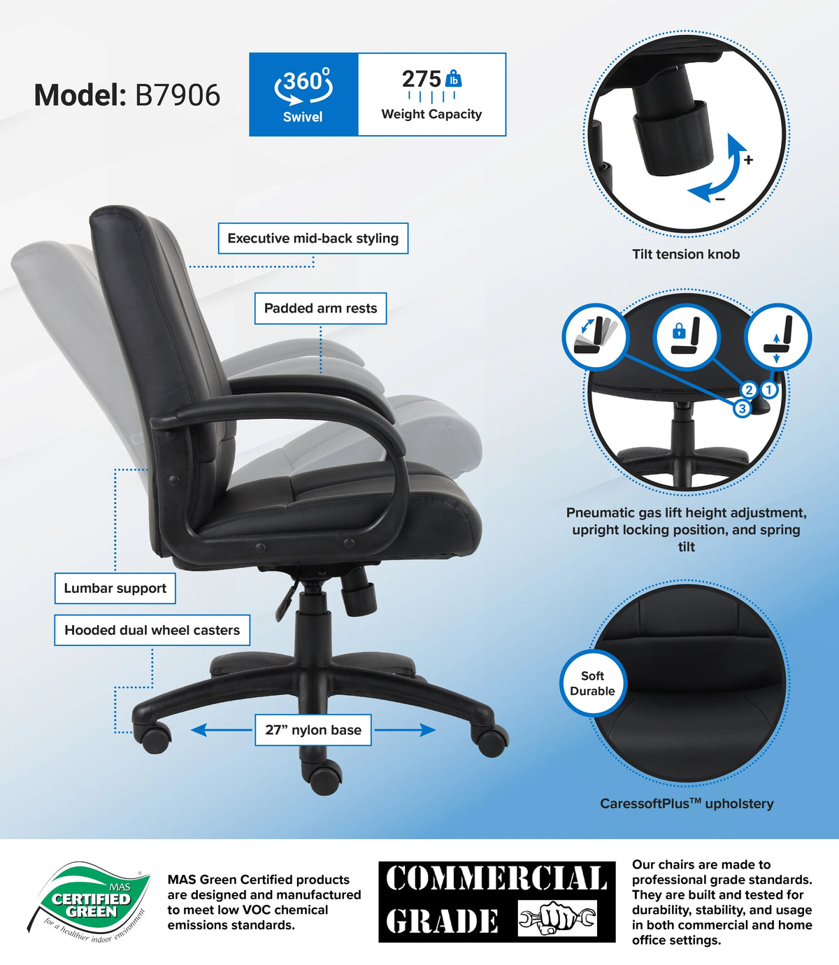 Black Mid-back Leather Executive Chair E26612