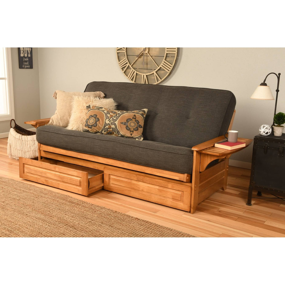 Butternut Futon Set with Storage Drawers and Mattress M1781