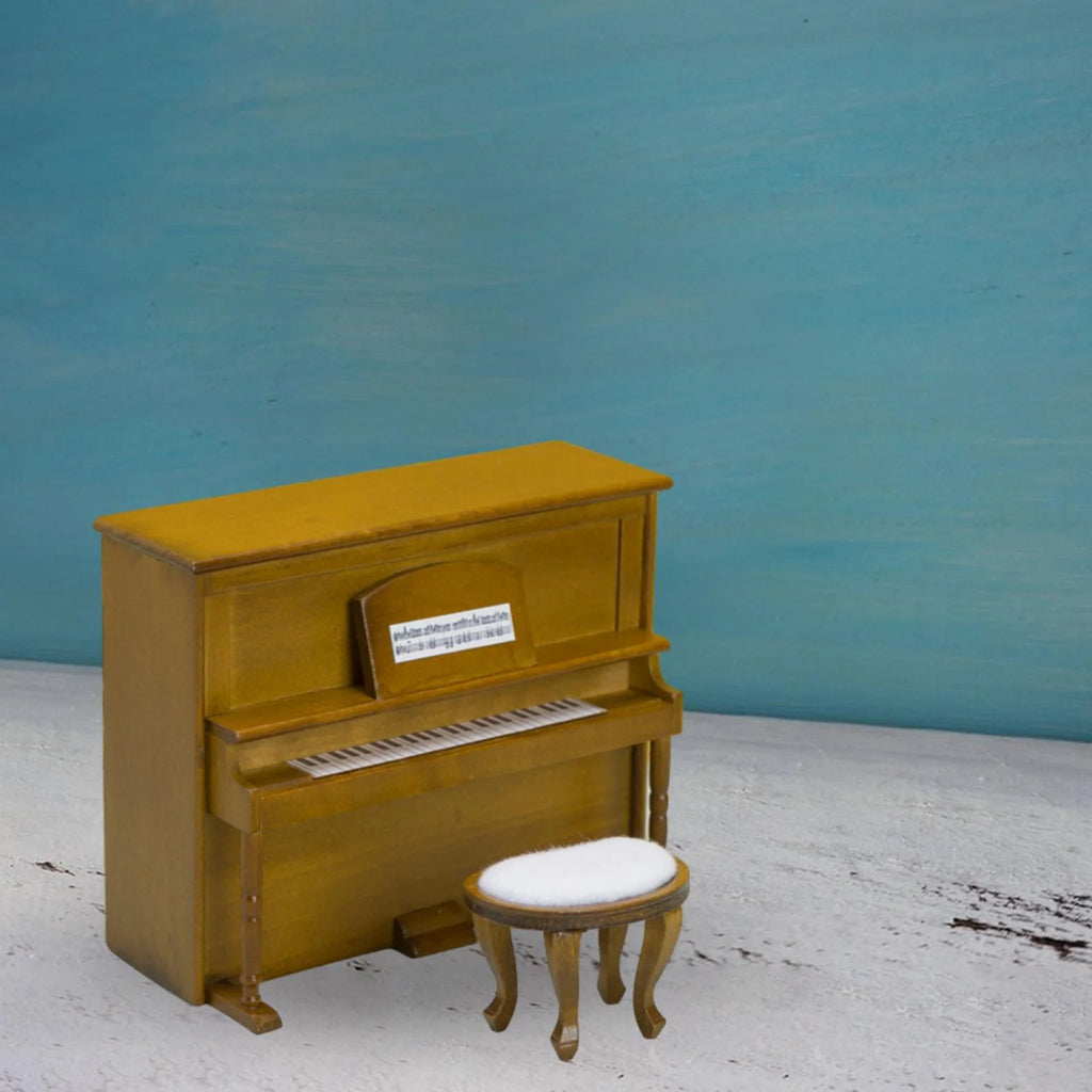 Walnut Miniature Upright Piano Dollhouse Furniture with Stool Z684