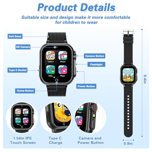 Kids Smart Watch with 32 Puzzle Games Camera Music Player Pedometer A8153
