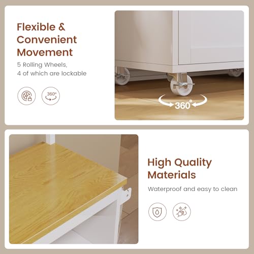 White Rolling Kitchen Island Table with Drop Leaf S56442