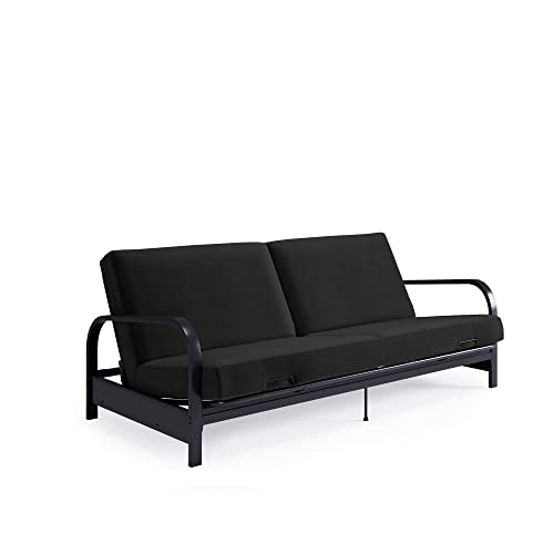 Black Convertible Metal Frame Futon Sofa with Coil Mattress P89373