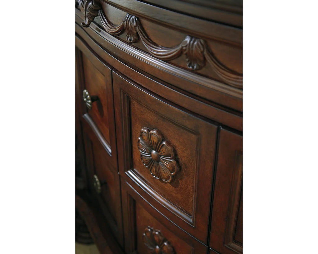 Ornate 3 Drawer Nightstand with Marble Inlay Top, Dark Brown X9621