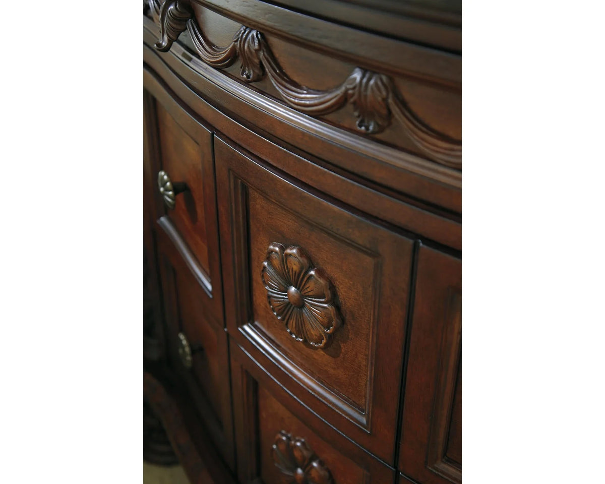 Ornate 3 Drawer Nightstand with Marble Inlay Top, Dark Brown X9621