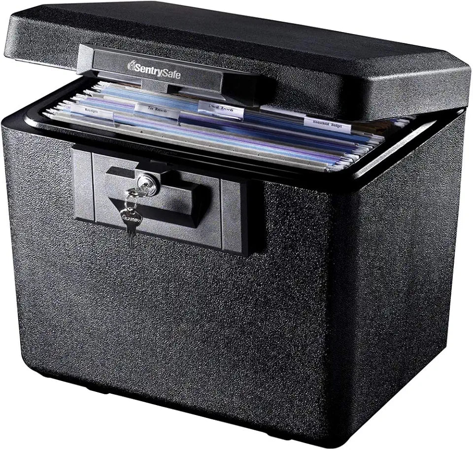 Black Fireproof Document Box with Key Lock, 0.61 Cubic Feet I103