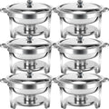 6 Pack 5QT Round Stainless Steel Chafing Dish Buffet Set F98670