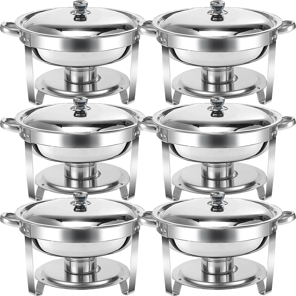 6 Pack 5QT Round Stainless Steel Chafing Dish Buffet Set F98670