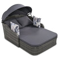 Gray Wicker Daybed with Adjustable Canopy and Cushion S56461