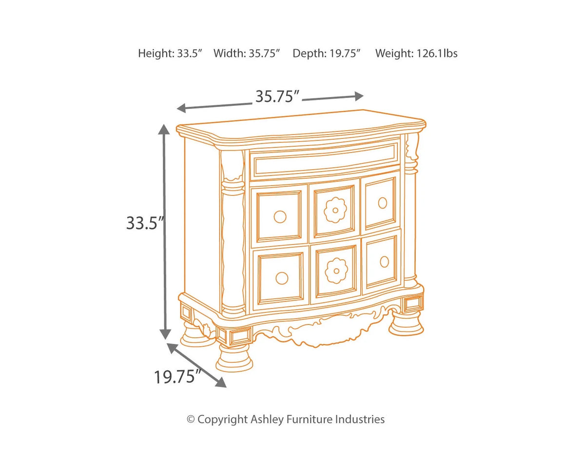 Ornate 3 Drawer Nightstand with Marble Inlay Top, Dark Brown X9621