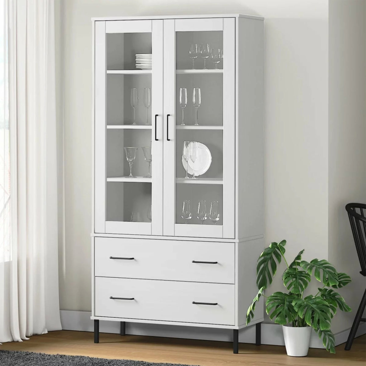 Pine Wood Bookcase with 2 Doors and 2 Drawers N19363