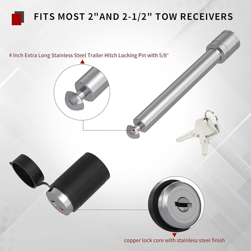 Adjustable Trailer Hitch Ball Mount, 2-Inch Receiver, 4-Inch Drop, Forged Aluminum Shank, 2-Inch and 2-5/16-Inch Combo Stainless Steel Tow Balls, Black U233