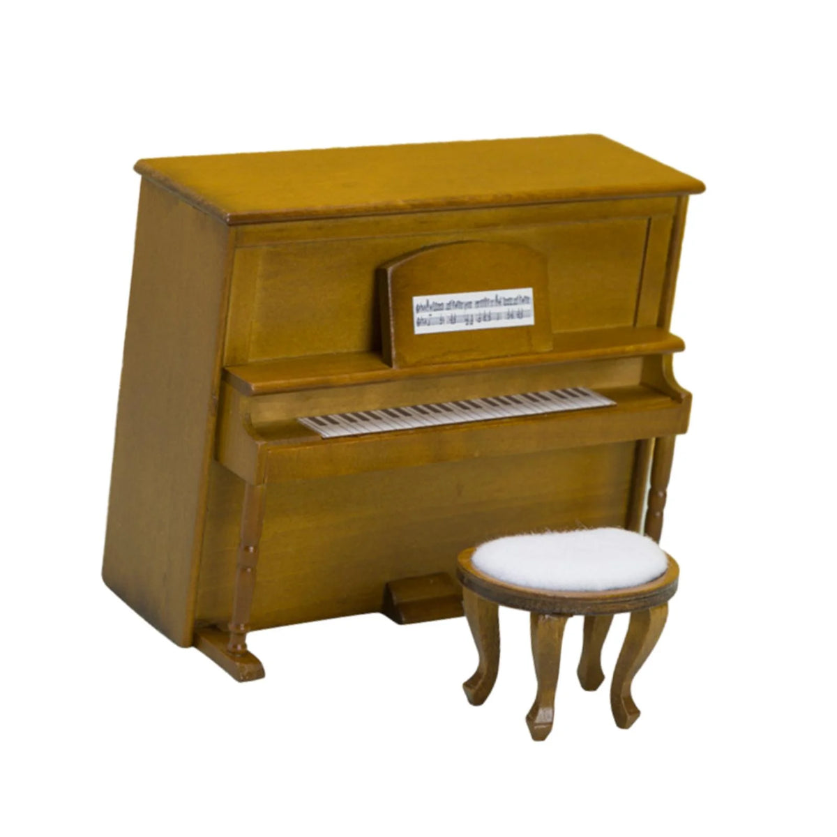Walnut Miniature Upright Piano Dollhouse Furniture with Stool Z684