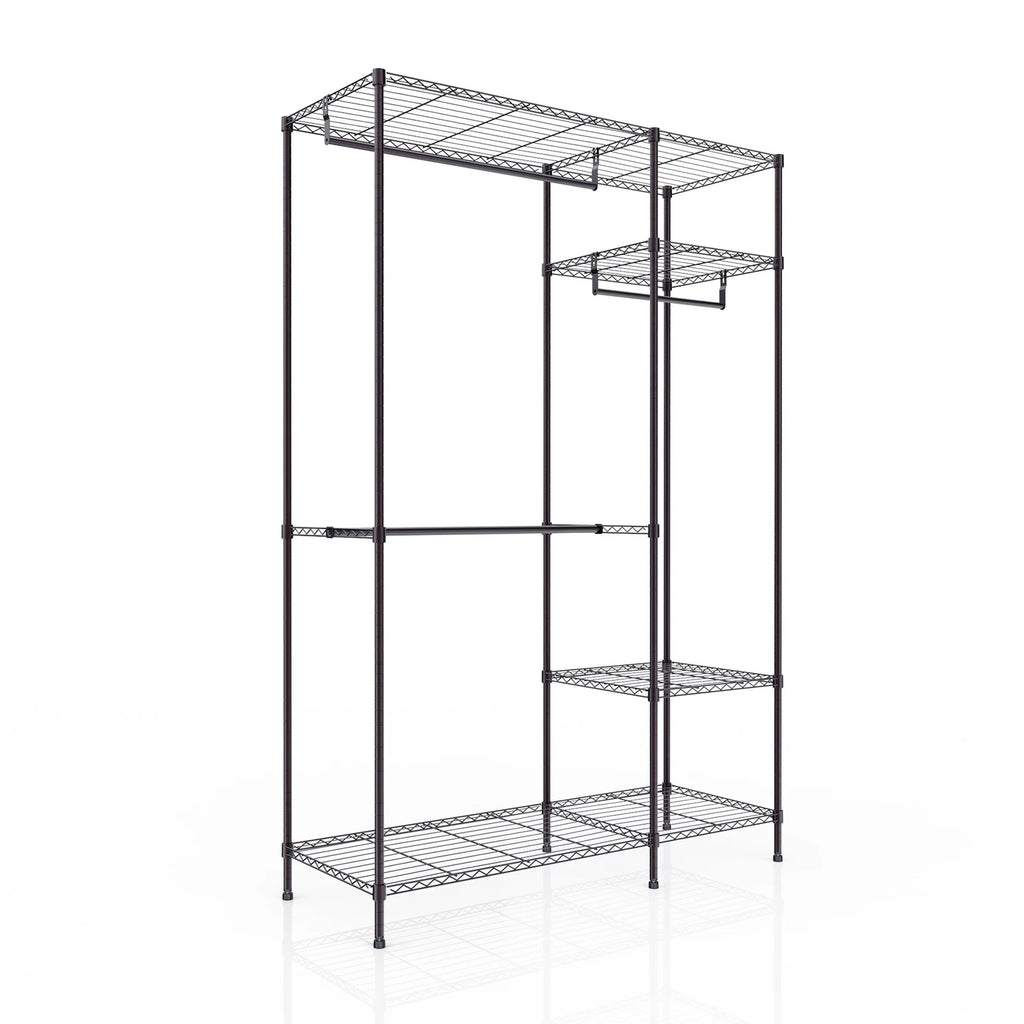 Portable Heavy Duty Clothing Storage Rack with 4 Shelves & 3 Hanging Rails Black V422346