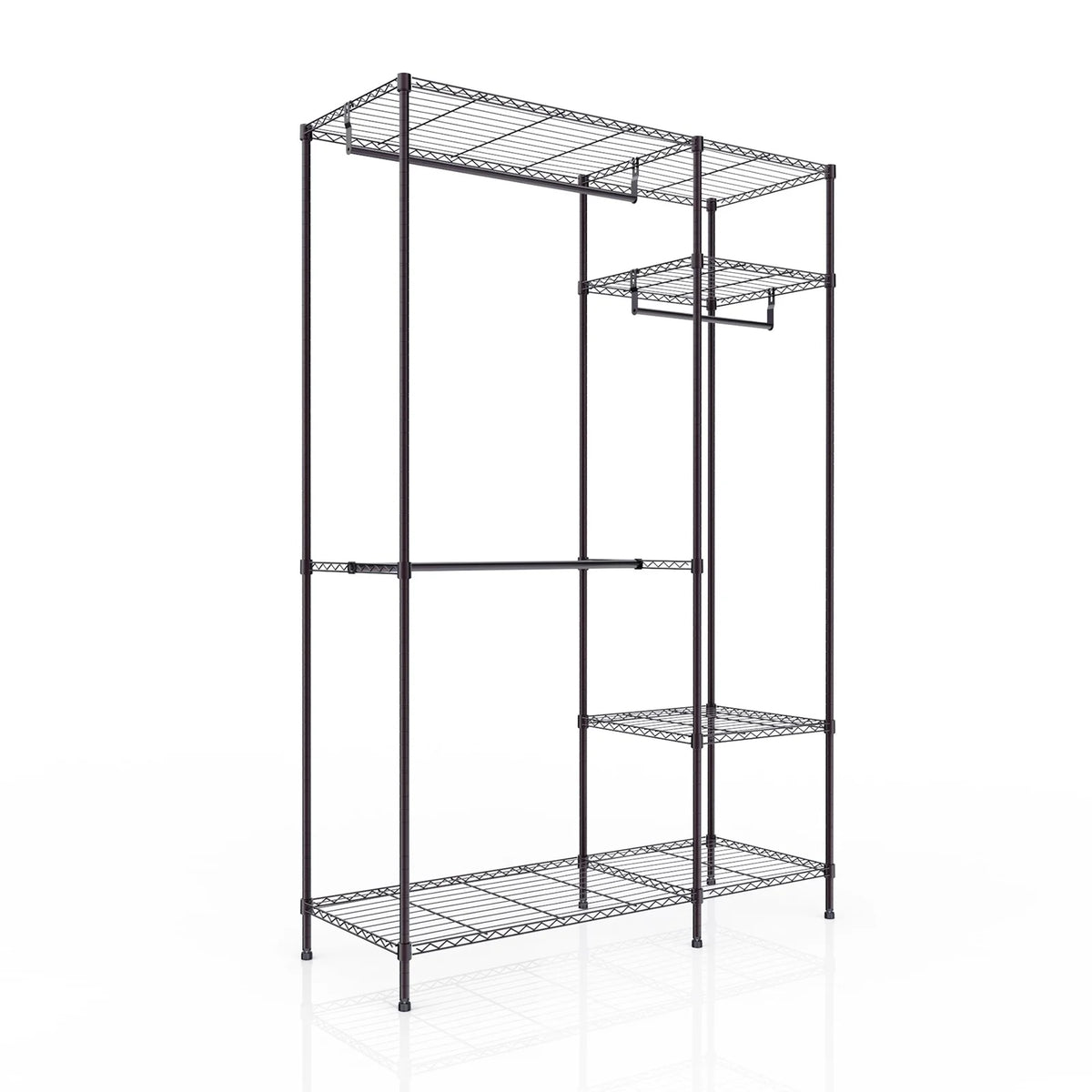 Portable Heavy Duty Clothing Storage Rack with 4 Shelves & 3 Hanging Rails Black V422346