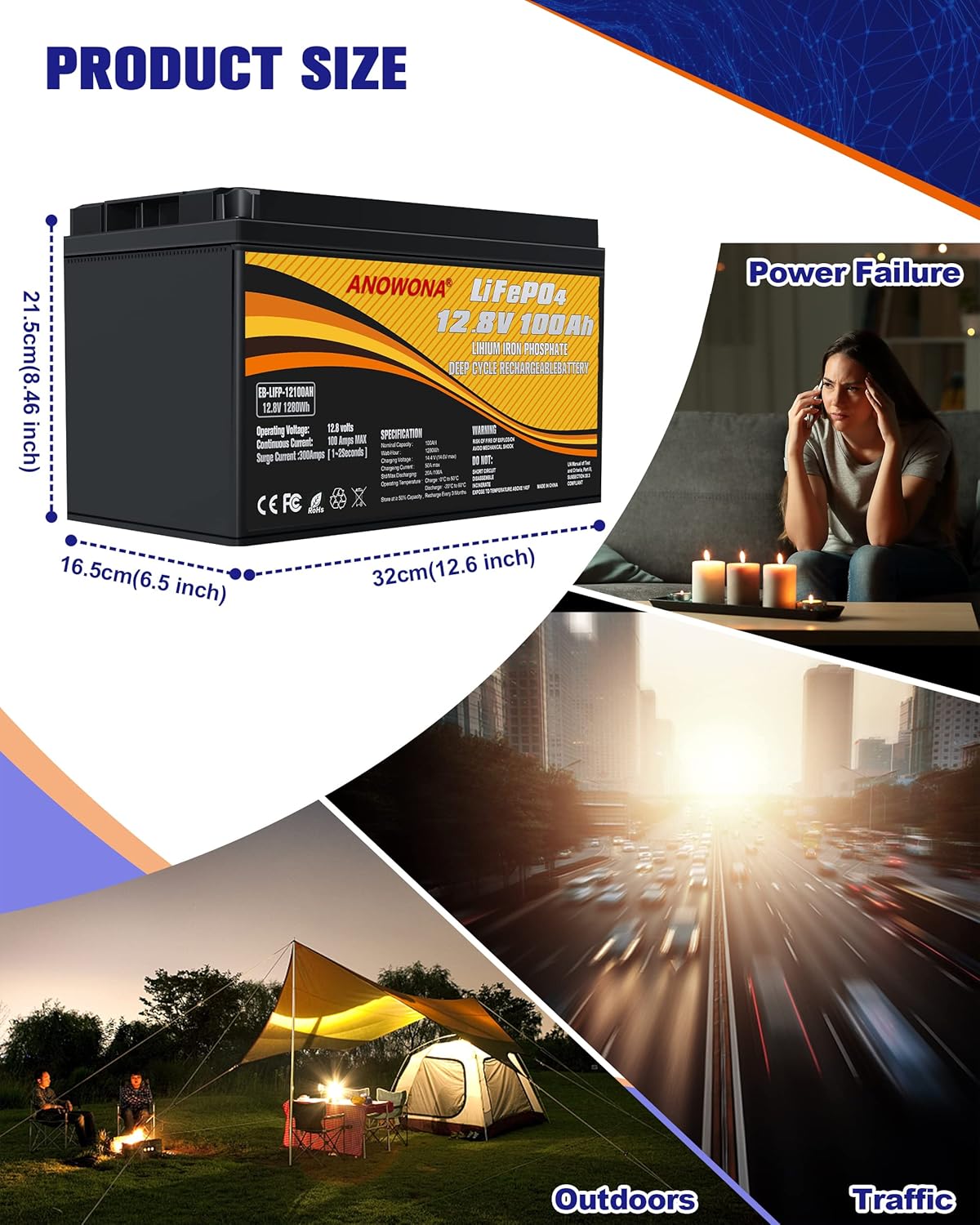12.8V 200Ah Lithium Iron LiFePO4 Deep Cycle Battery with 200A BMS H871