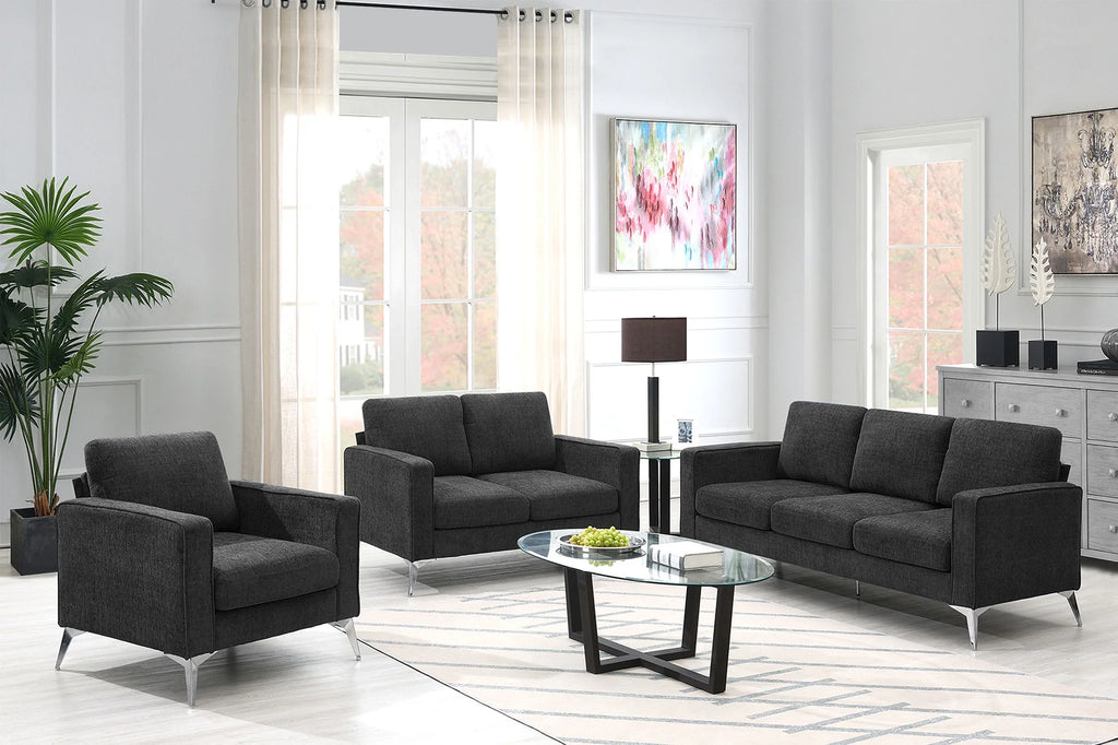 3-Piece Linen Upholstered Sofa Set with Metal Legs H9310