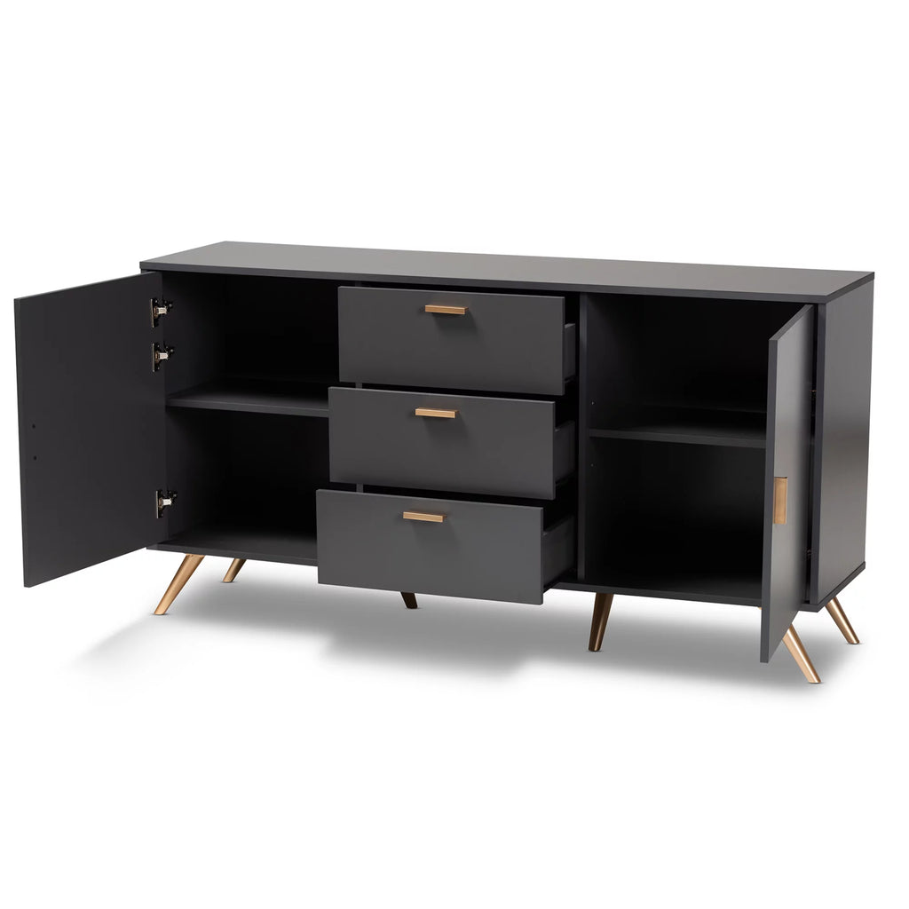 Dark Grey and Gold Finished Wood 2-Door Sideboard Buffet F7603