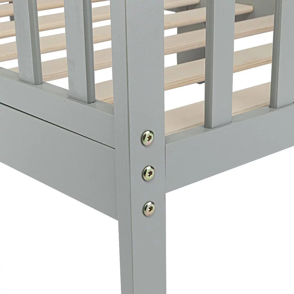 Gray Wood Toddler Bed with Guardrails Y14823