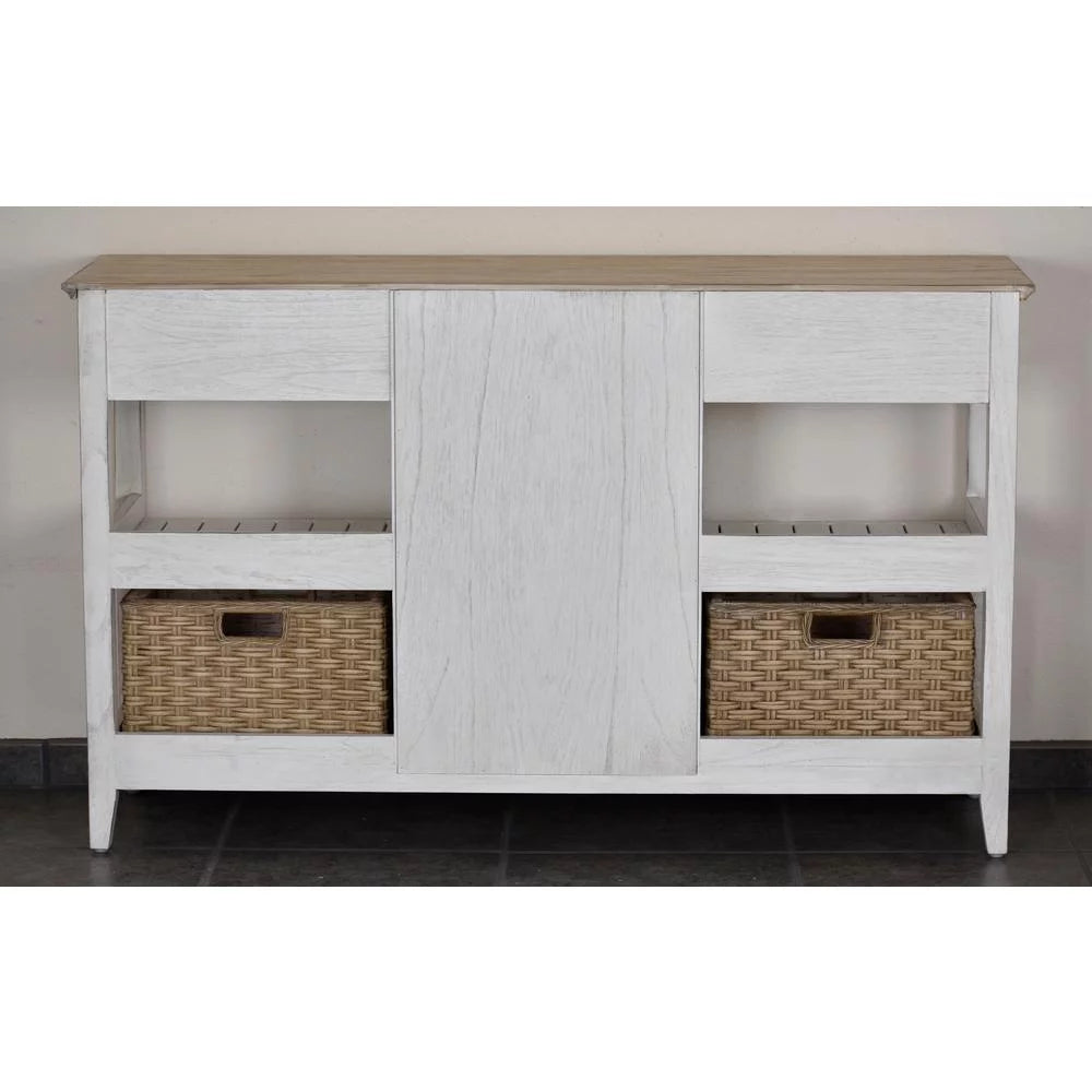White Light Brown Wood Sideboard with Baskets K7815