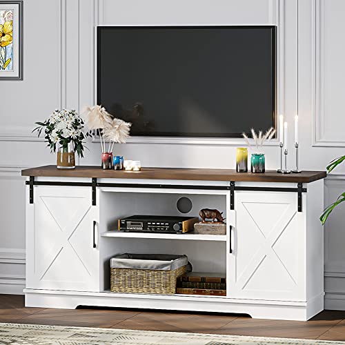 White Tall TV Stand with Storage and Shelves W82365