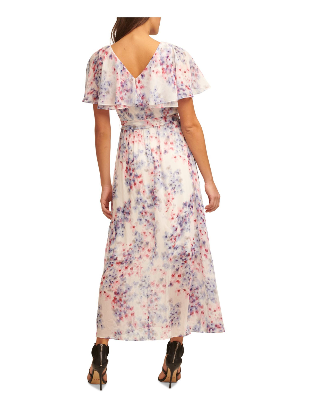 Ivory Floral Flutter Sleeve V Neck Maxi Dress T958736