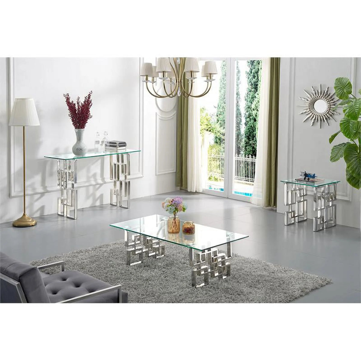 Glass Top Console Table with Chrome Base W56071