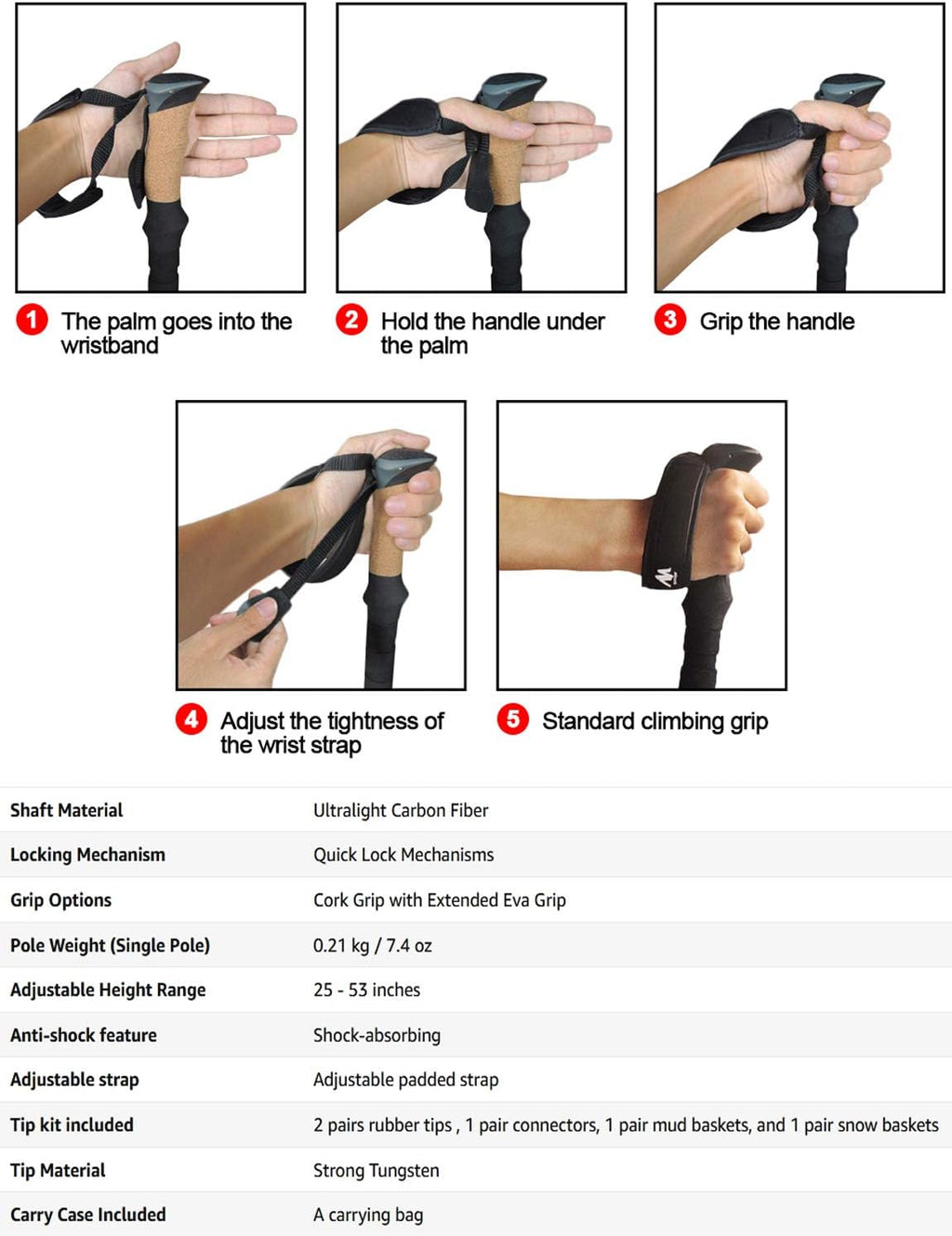 Trekking Poles with Cork Grip Carbon Fiber F829589