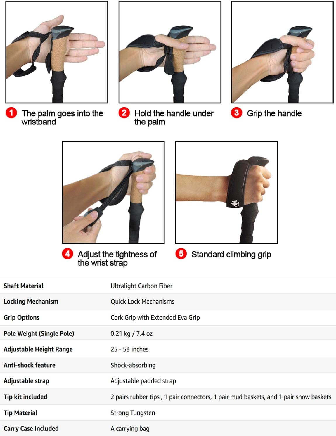 Trekking Poles with Cork Grip Carbon Fiber F829589