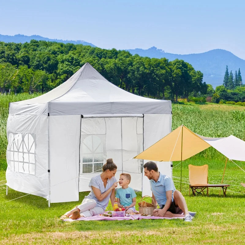 White 10x10ft Pop Up Gazebo with 4 Sidewalls 1 Door & 3 Windows I213546