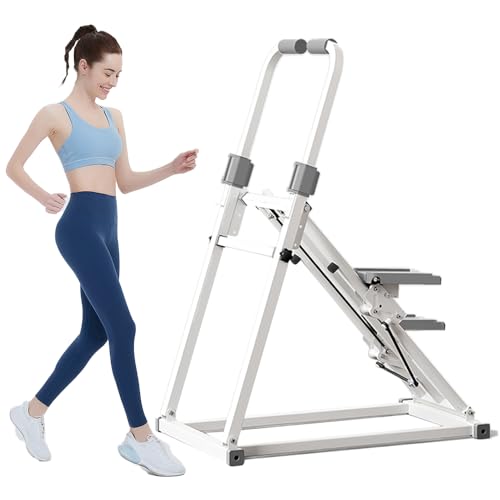 Compact Adjustable Stair Stepper Machine with Handles White N2969