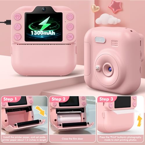 Instant Print Kids Camera 64GB SD Card Pink K363