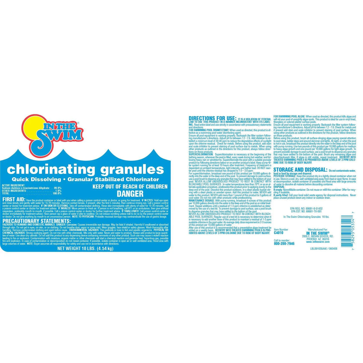 Sodium Dichlor Chlorine Shock Granules 40 Pound W6623
