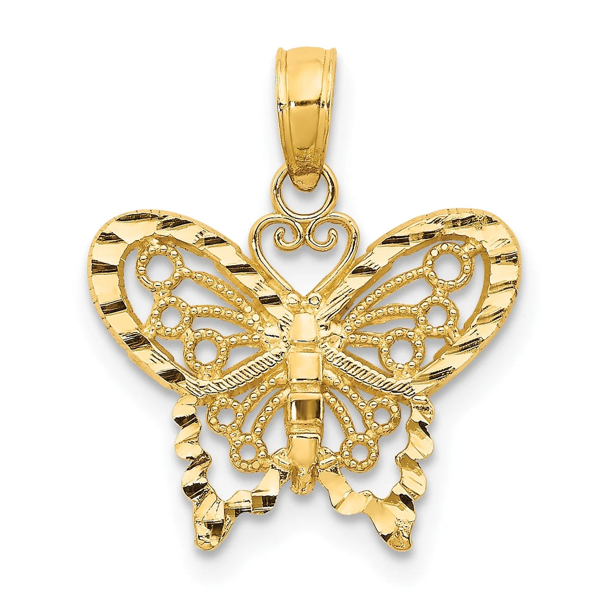 10K Yellow Gold Diamond-Cut Butterfly Pendant Charm with Rope Chain Necklace 18'' U696682