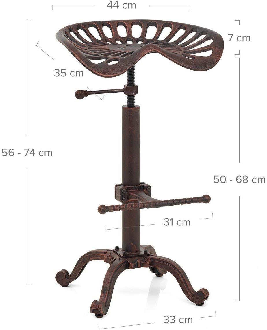 Rustic Industrial Bar Stool Cast Iron Adjustable Height Swivel V737
