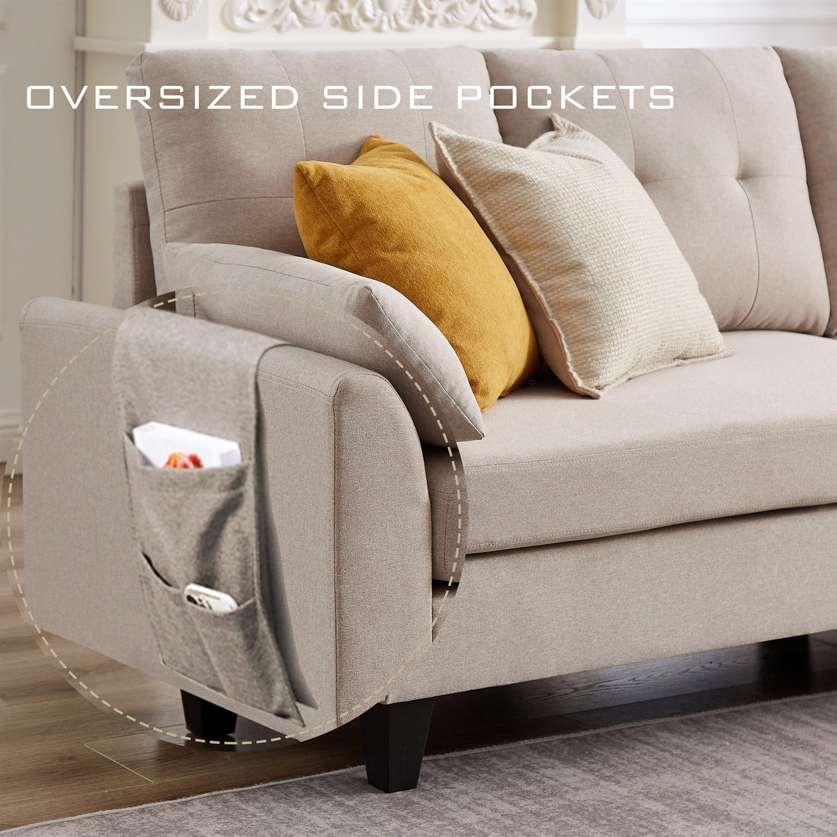 Modern Sectional Sofa with Reversible Chaise L Shaped 4-Seat Convertible Sofa B44247