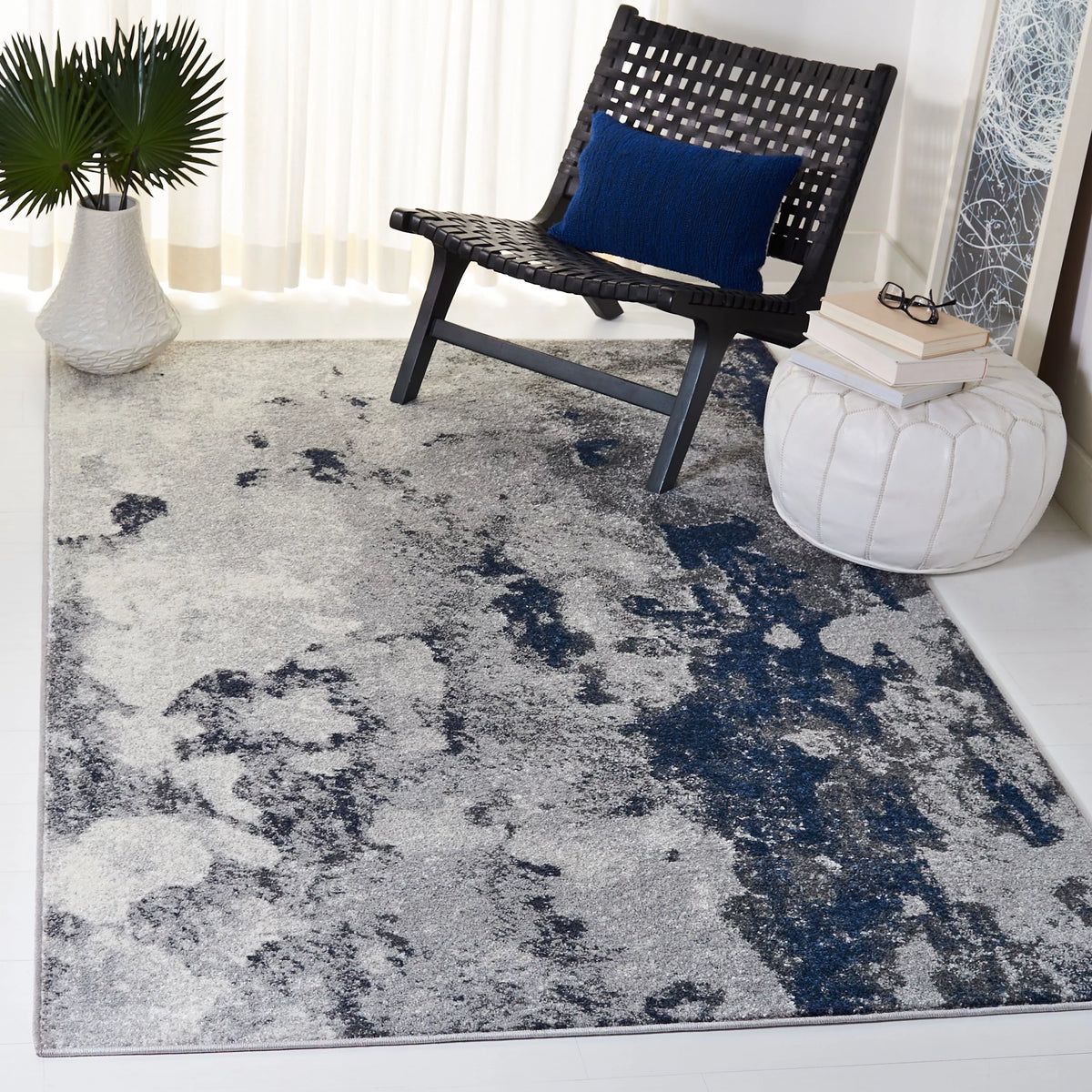 Navy Grey Abstract Area Rug 6' x 9' Z61555