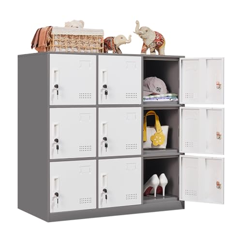 9 Door Grey & White Steel Locker O11719