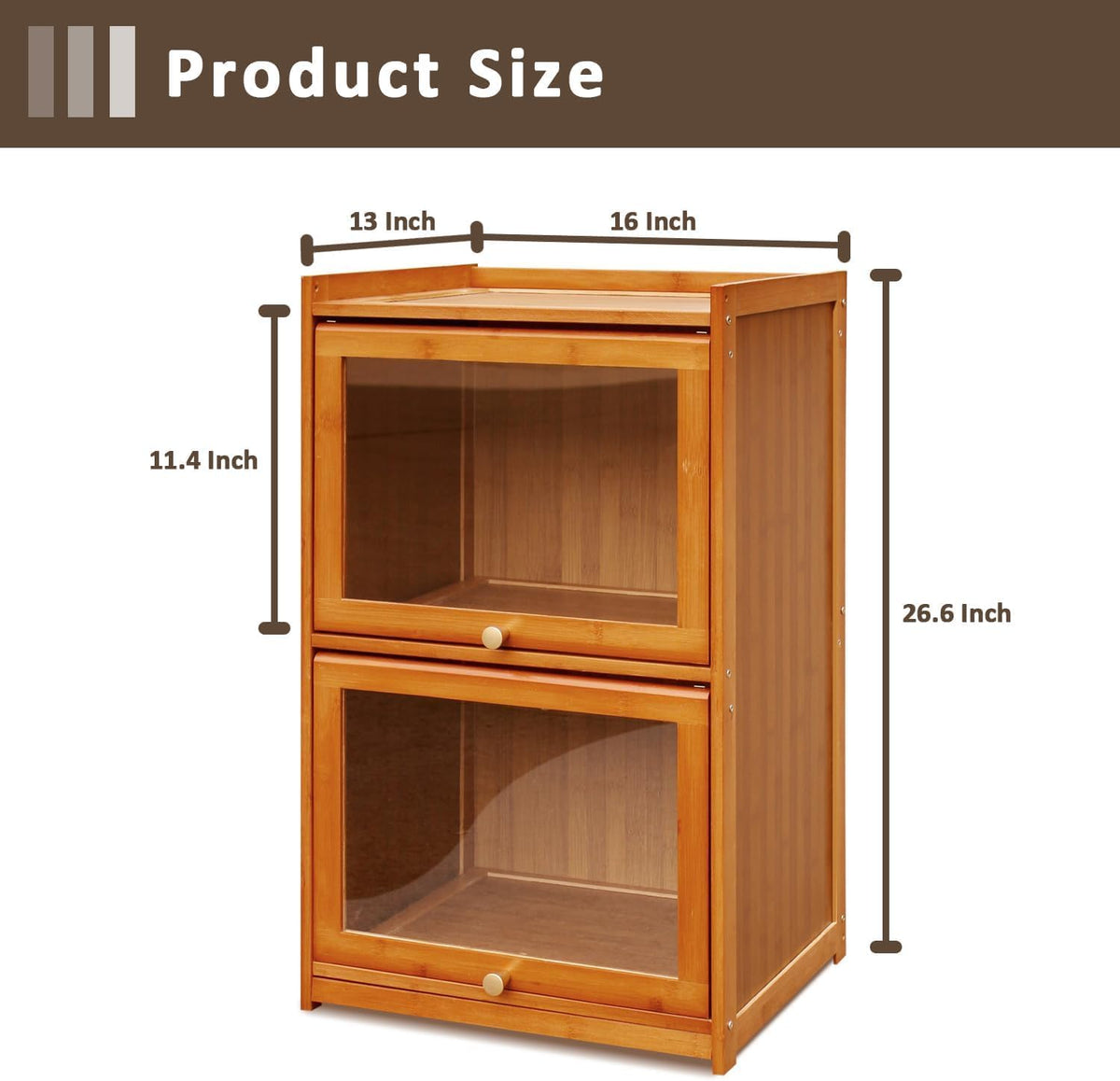 Bamboo Storage Cabinet with Glass Window Doors B288