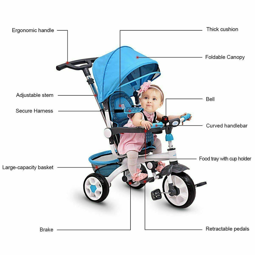 4-in-1 Detachable Baby Stroller Tricycle with Canopy K387228