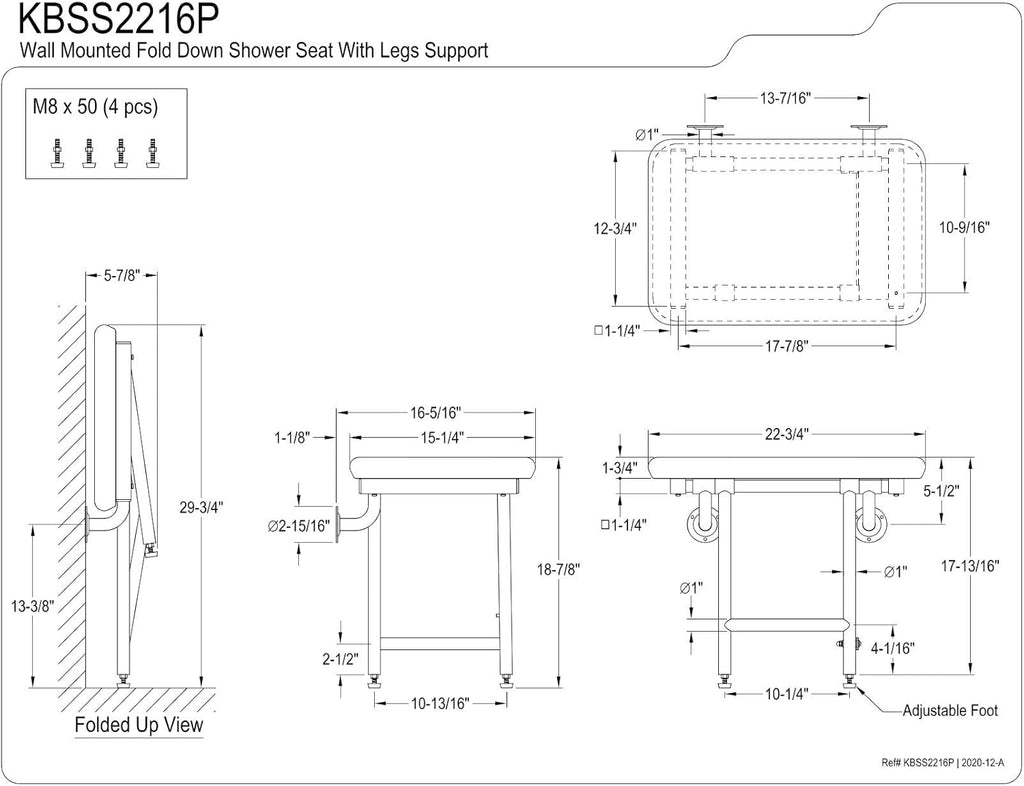 Brushed Stainless Steel Wall Mount Folded Shower Seat L240363