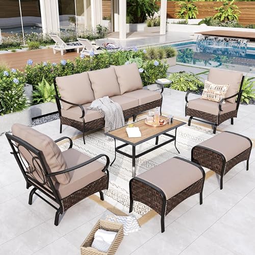 Extra Large 6 Pieces Patio Furniture Set with Fire Pit Table Z22758