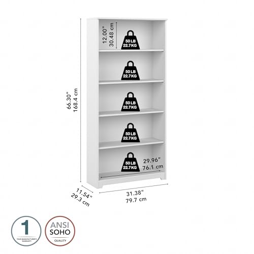 Tall 5 Shelf White Bookcase K79629