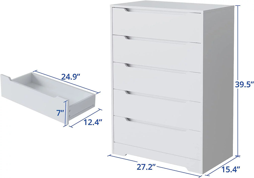 White 5 Drawer Wood Dresser K720