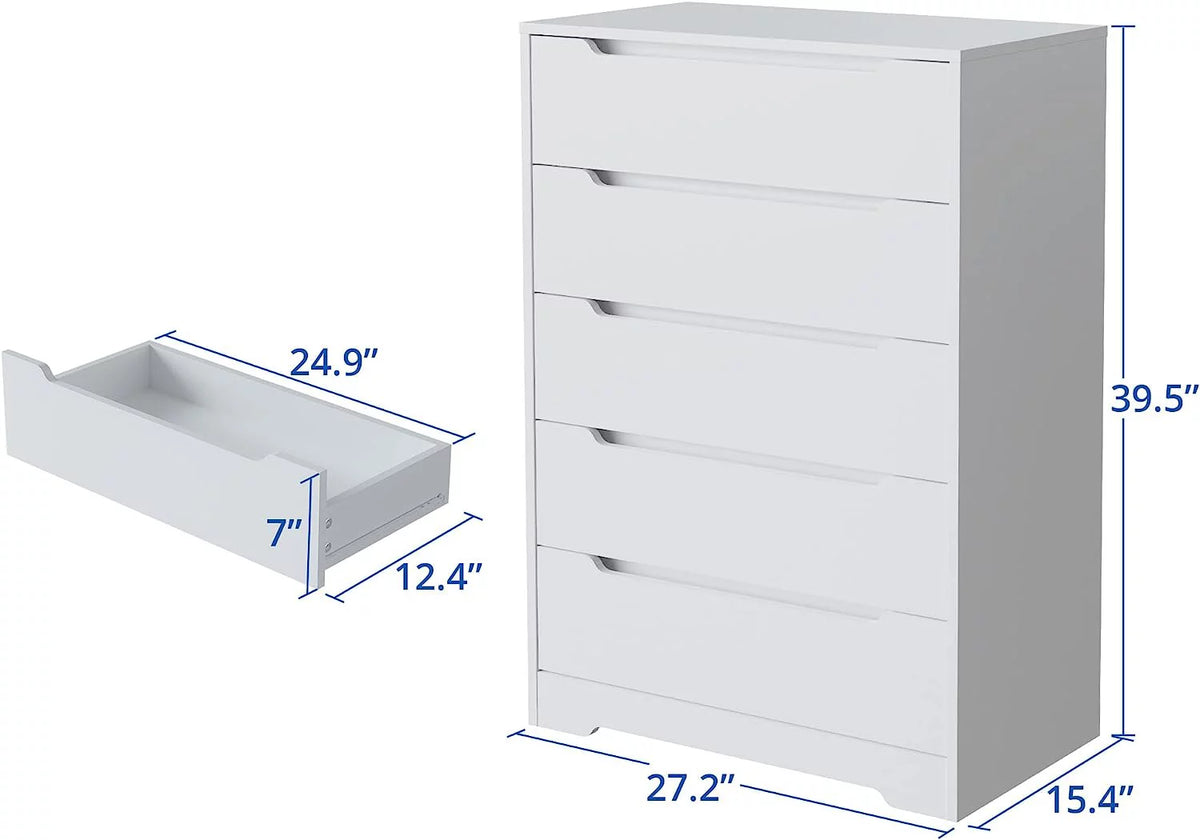 White 5 Drawer Wood Dresser K720