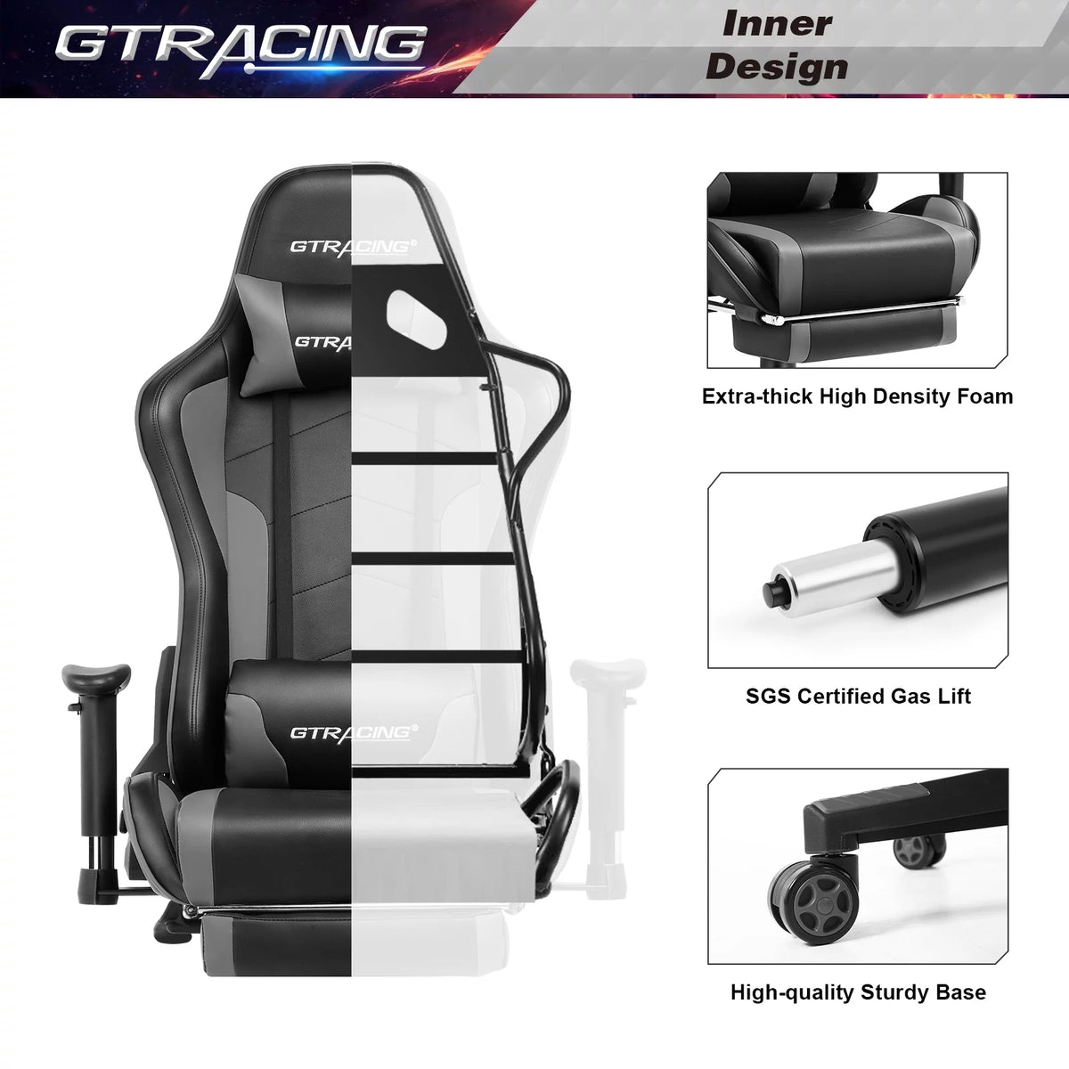 Gray Gaming Chair with Speakers and Footrest C5532