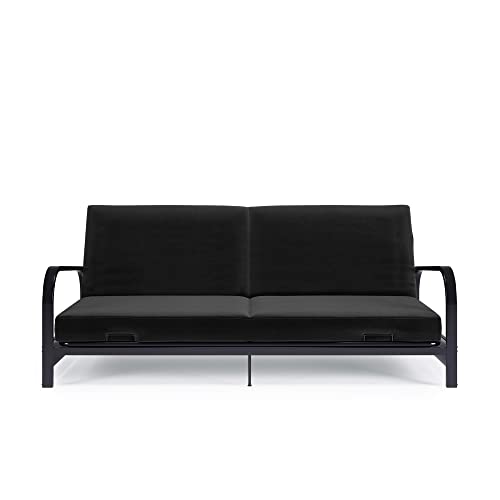 Black Convertible Metal Frame Futon Sofa with Coil Mattress P89373
