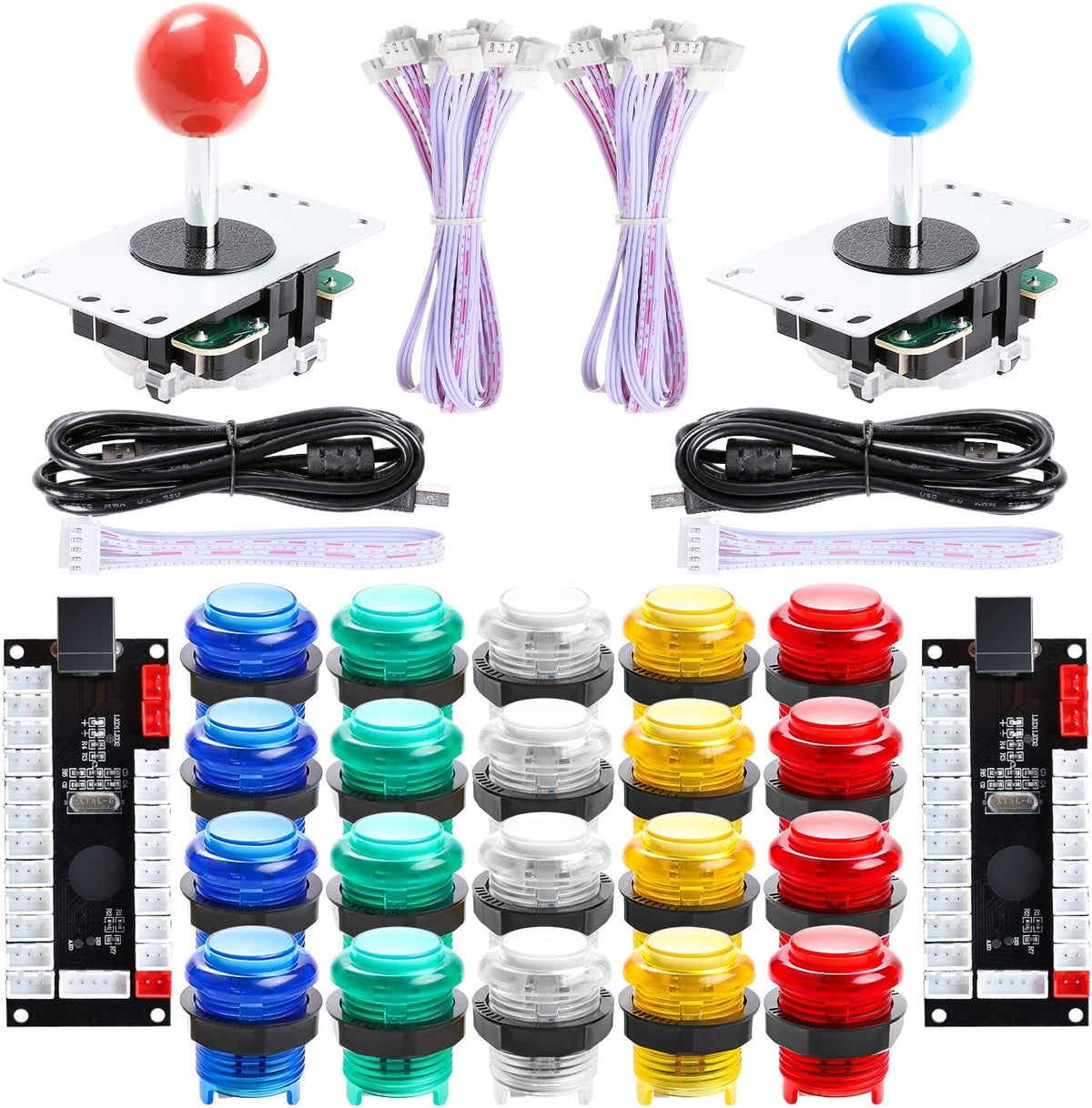 2X Zero Delay LED USB Encoder + 20x 28MM LED Arcade Buttons + 2X Joystick S624163