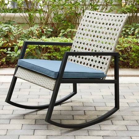 Light Grey/Blue Rattan Rocking Chair P8038