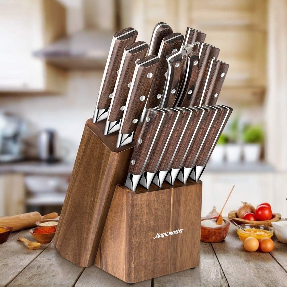 15 Pc German High Carbon Stainless Steel Knife Set with Wooden Block Y568368