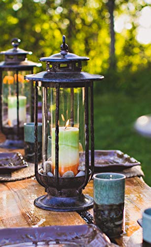 Large Decorative Hurricane Lantern Glass Candle Holder Cast Iron F445